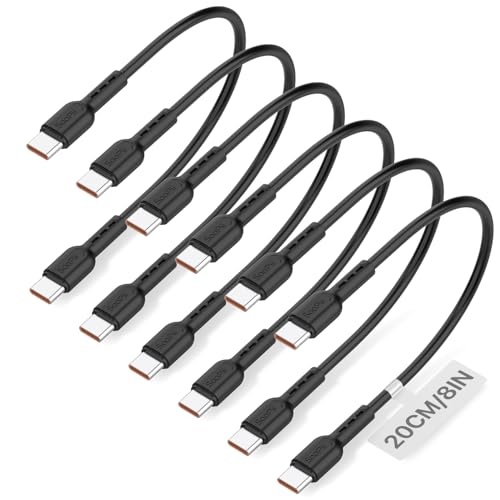 SOOPII 6-Pack Short USB C to USB C Cables,8Inch/0.7Ft 100W Type C Fast Charging Cables,Compatible with lPhone,Galaxy,lPad,MacBook,Charging Station and Power Bank Accessory(Black) - color: Black, size: C to C-6P(100W)