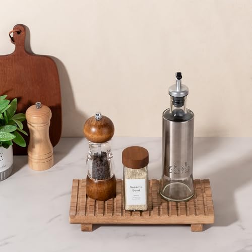 Bathroom Tray Rustic Farmhouse Decor Wood Stand, 10" * 4.5" Brown | Waterproof, Lightweight, Easy Clean, Wood Riser Kitchen soap holder Accessories for Office Desk, Vanity, Counter, Sink - color: Brown, size: 10" x 4.5" x 1.6"