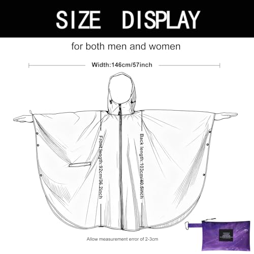 Unisex Hooded Rain Poncho, Waterproof Raincoat Jacket with pocket for Adult, Rain Coat for Outdoor Activities - color: Purple Cloud
