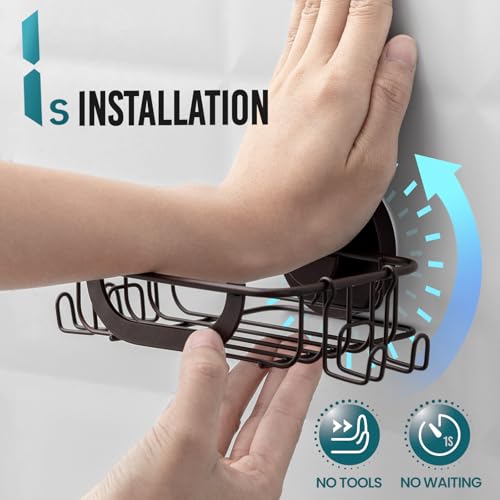 TAILI Soap Holder, Soap Dish Suction Cup with Hooks, Stainless Steel, Brown | Soap Dish for Shower, Bathroom Bar soap holder Shower Wall, Stainless Steel Sponge Holder for Tub Kitchen - color: Brown