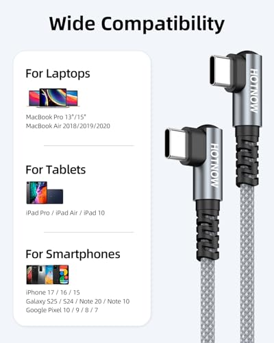 Right Angle USB C to USB C Cable 3FT 3Pack 65w | 90 degree braided 3FT USB C cable 65W fast charging for iPhone 17/16/15, Galaxy S25/S24, and all USB-C devices - color: Grey and White, size: 3FT