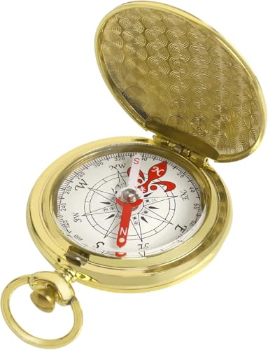Brass Waterproof Golden Keychain Compass - Vintage Antique Design for Kids, Boy Scouts & Hiking - Survival Orienteering & Navigation Gear