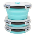CCyanzi 3piece Round Collapsible Bowl with Lids, Silicone Food Storage Containers, Microwave & Freezer Safe, Space Saving for Kitchen Cabinet and Camping Backpack,(Blue Gray) - color: blue with gray