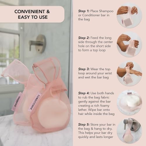 Kitsch Soap Saver Bag – Patented Mesh Bag Soap Holder - Blush | for Shampoo and Conditioner Bars – Extends Use & Prevents Soggy Mess – Recycled Beauty Mesh Pouch, Eco-Friendly - color: Blush