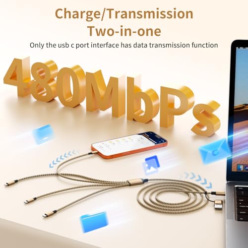4 in 2 Multi Charging Cable, USBA/C Universal Charging Cords 2 Pack 5FT | Dual Type C Port Phone Charger Cord for Multiple Devices, Travel Charger for iPhone 17-11/Galaxy/Tablets/PS Home,Office, Gold - color: Gold