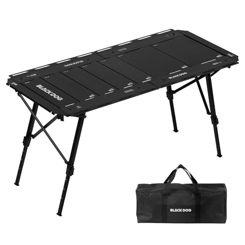 BLACKDOG Modular IGT Camping Table with Center-Folding Design, 4.5 Unit Aluminum Outdoor Kitchen Table, Adjustable Height 16"-24", Portable Folding Camp Table with Side Rails & 7 Expandable Plates - color: Midnight Black