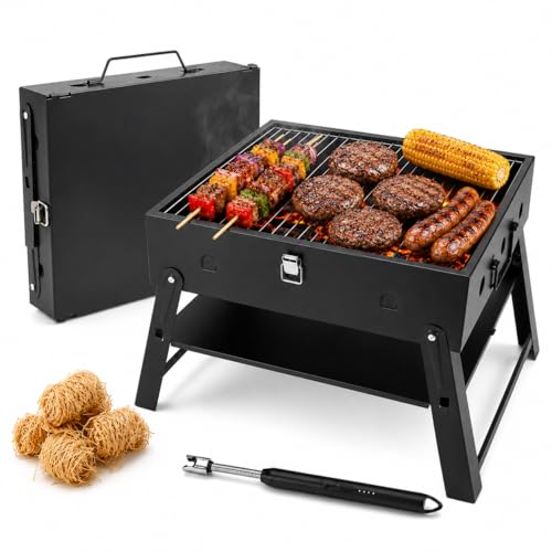 Portable BBQ Charcoal Camping Grill: Tabletop Folding Barbecue Grills - size: Large