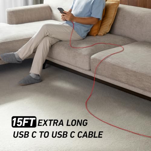 Extra Long USBC Cable 15FT, 100W Fast Charging Cord Type C Charger Cable | Heavy Duty USB C Phone Cord for iPhone 17 16 15 Plus, iPad Pro, Air, Mini, MacBook, Samsung Galaxy Z Fold7, Z Flip7 S26 - Red - color: Red, size: 15 FT - 1 Pack, style: USB C to US