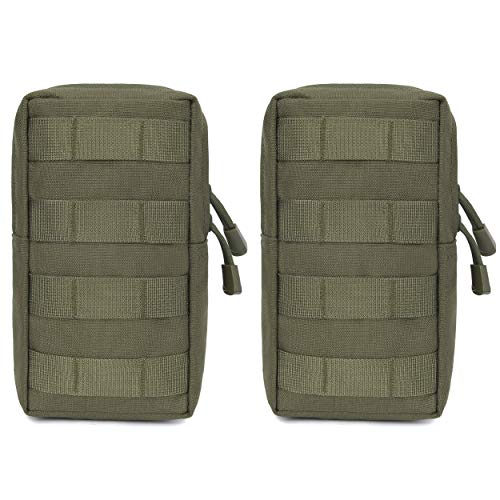 Azarxis Molle Pouches, Tactical Compact EDC Small Utility Pouch Waist Bags Sundries Storage Admin Organize Gear Gadget for Military Backpack - color: #01 Green - 8.28"x4.33" - 2 Pack