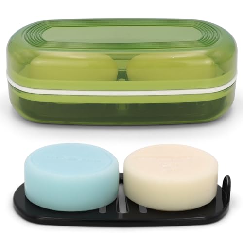 AIMAIAIMAI Shampoo Bar Holder Travel Case for Two Bars – Compatible with Most Solid Shampoo & Conditioner Bars, Large Soap Container for Bathroom or Travel (Green Style A-Large) - color: Green Style A-large