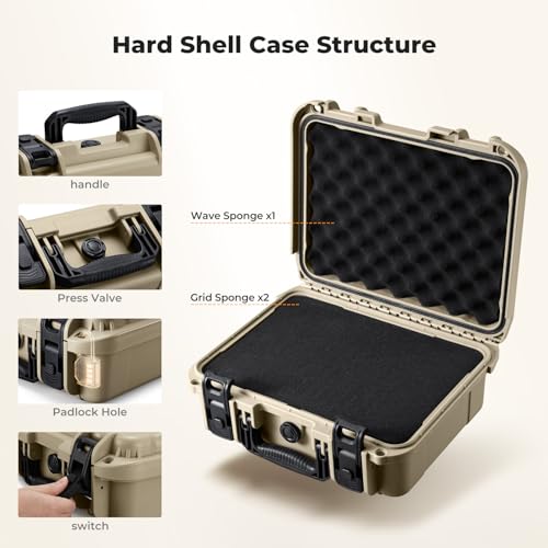 K&F CONCEPT Waterproof Hard Case, IP67 Protective Case with Pre-Scored Foam - color: Khaki