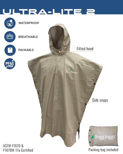 FROGG TOGGS Ultra-lite2 Waterproof, Breathable Rain Poncho - color: Khaki, style: Youth