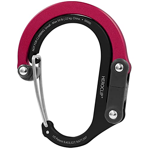 GEAR AID HEROCLIP (Small) Carabiner Gear Clip and Hook, for Hanging Bags, Purses, Lanterns, Strollers, Tools, Helmets, Water Bottles, and More - color: Black & Red, style: 1 Pack