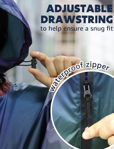 ANYOO Waterproof Rain Poncho Lightweight Reusable Hiking Hooded Coat Jacket for Outdoor Activities - color: Gradient Purple-blue