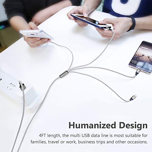 Multi Charging Cable, Multi USB Cable Universal 4 in 1 Multiple USB Cable | Fast Charging Cord with Type-C, Micro USB Connectors for Cell Phones Tablets, Silver 2Pack 4FT - color: Silver