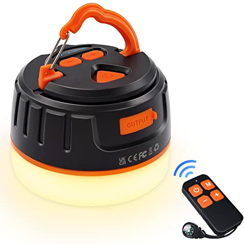 Sinvitron LED Camping Lantern Rechargeable with Remote Control - 1000LM 150H Runtime Tent Light, 5200mAh Water-Resistant Emergency Light for Hurricane Power Outages, Hiking Home - style: 1Pack Black&Org