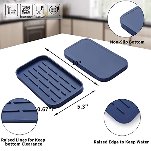 MicoYang Silicone Kitchen Sink Organizer Tray for Multiple Usage,Eco-Friendly Sponges Holder for Kitchen Bathroom Counter or Sink,Dish Soap Dispenser,Scrubber,Bottle,Cup (Navy Blue, 10"×5.3") - color: Navy Blue, size: 10" x 5.3" x 0.7"