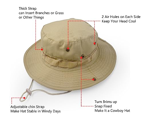 Outdoor Wide Brim Sun Protect Hat, Classic US Combat Army Style Bush Jungle Sun Cap for Fishing Hunting Camping - color: Khaki