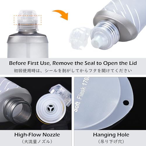 TRIWONDER Water Bottles TPU Soft Flasks Collapsible Running Flasks for Hydration Pack Backpack Hiking Cycling (170ml/5.75oz) - color: Grey 170ml/5.75oz (For gel only)