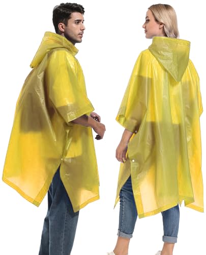Reusable Rain Ponchos with Drawstring Hood for Adults, Waterproof Thicken Rain Coat, 2 Packs - color: Yellow (2-pack)