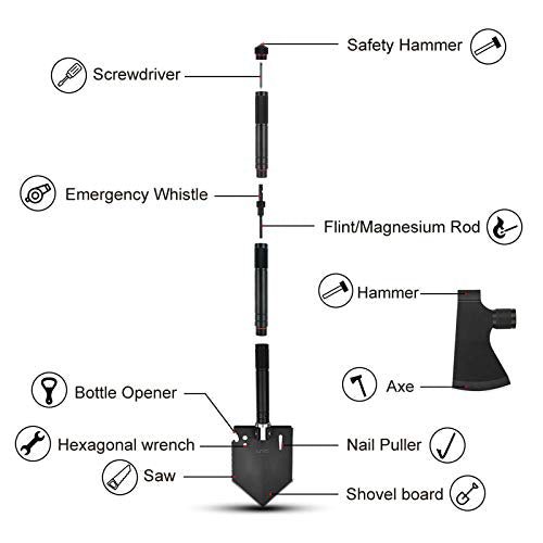 iunio 28in Survival Shovel Multitool with 17in Camping Axe & Carrying Bag, Military Entrenching Tool with Pickaxe, Collapsible Spade for Car Emergency Off-Road Trenching Gardening Snow - size: 28in Shovel+ 17.7in Axe