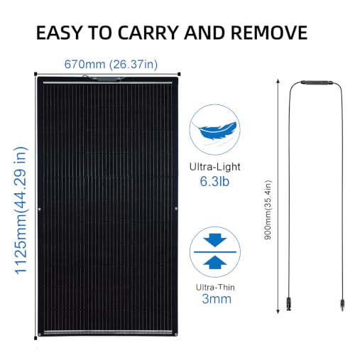 Flexible Solar Panel 300W /2PCS 12 Volts 150W Fiberglass Module | High-Efficiency N-Type Monocrystalline cell,Lightweight,for off-grid RV Boat Van Cabin Uneven Surfaces 12V/24V Battery Charge
