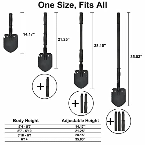 iunio 35in Folding Survival Shovel, Heavy-Duty Carbon Steel Military Shovel, Entrenching Tool for Disaster Recovery, Car Emergency, Camping, Off-Road, Gardening, Backpacking, and Metal Detecting - size: 35in Premium E-tool