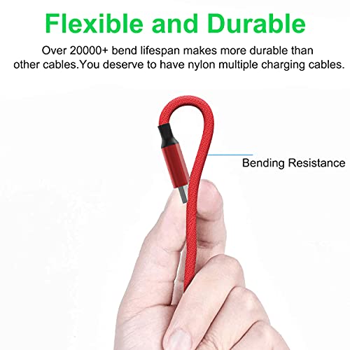 Multi 3 in 1 USB Extra Long Cable, 3M/10Ft Nylon Braided Universal Phone Charger Cord Type C/Micro USB/iPhone Lightning Connector for Android/Tablets/Samsung S8/LG/Pixel/Huawei and More (Red) - color: Red