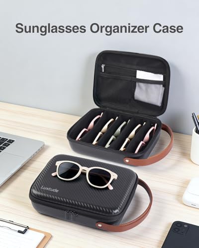 Luxtude Travel Sunglasses Organizer Case, Hard Shell Sunglasses Travel Case - color: Black-5 Pairs