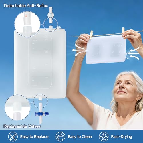 External Catheter for Men, Wearable Kit with 1000mL Urine Bag | 39.4 in silicone tube with two adjustable straps and a separate stabilizer - size: S