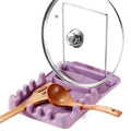 Silicone Utensil Rest with Foldable Stainless Steel Lid Holder – Multi-Slot Spoon & Spatula Holder, Heat Resistant, Non-Slip Rubber Feet, Dishwasher Safe, Space-Saving Kitchen Tool - color: Purple