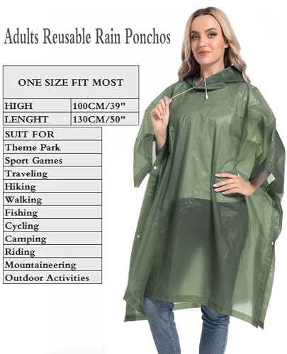 Reusable Rain Ponchos with Drawstring Hood for Adults, Waterproof Thicken Rain Coat, 2 Packs - color: Grass Green (2-pack)