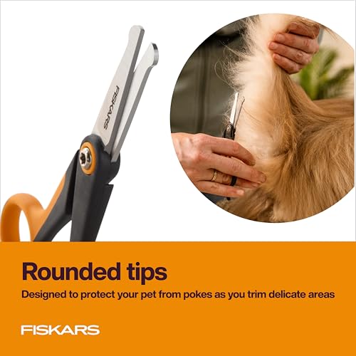 Fiskars Pet Grooming Detailing Scissors for Dogs & Cats, 5.5", Orange/Black | Detailing Scissors with Rounded Tips & SoftGrip Handle, Cat and Dog Supplies - style: Detailing Scissors