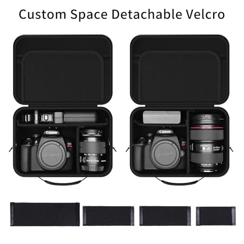 Hard Shell Camera Case Compatible with Canon EOS Rebel T7/R50/R100 and More DSLR & Mirrorless Cameras – Portable Travel Bag with Adjustable Dividers, Mesh Pocket & Shoulder Strap (Grey) - color: Grey