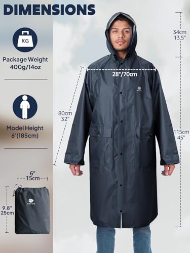 ANYOO Waterproof Raincoat Men Women Packable Hooded Reflective Pockets | Adjustable drawstrings & cuffs for windproof fit，breathable material, non-sticky comfort for all-day wear - color: R Grey
