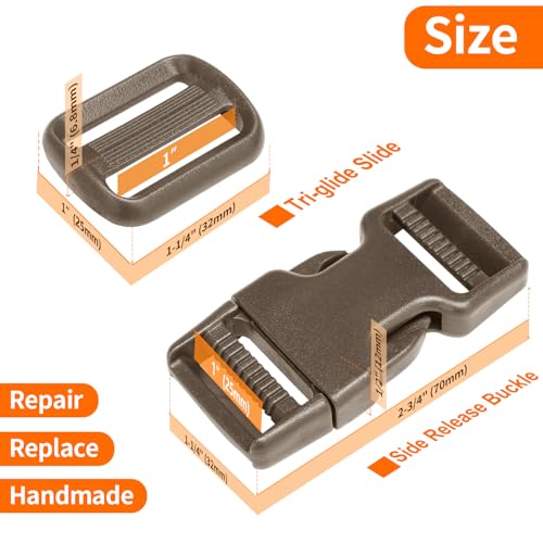 BEYOURD Buckle and Strap Set, 10 Yards Polyester Webbing Strap with 6 Dual Adjustable Side Release Plastic Buckles, 12 Pcs Tri-Glide Slider Clips for Tactical Gear (Everyday Series 1 Inch, Coyote Tan) - color: Coyote Tan