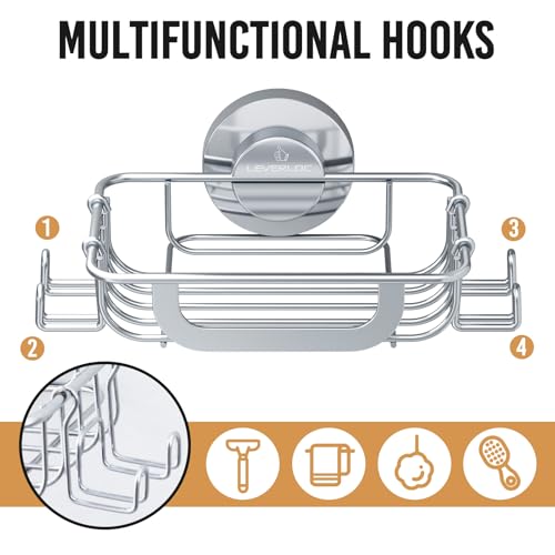 Bar Soap Holder with Hooks, Suction Cup Soap Dish Stainless Steel | Soap Holder Shower Wall Mounted, Soap and Razor Holder for Shower, Rustproof for Bathroom, Sponge Holder Saver, Silver - color: Silver, size: 1 Tire