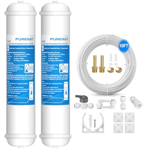 Inline Water Filter - With Fittings for Refrigerator & Ice Maker(2 Pack) | NSF 42 Certified Filter,Premium Chlorine Removing,With 1/4" Water Line & Quick Fittings for Ice Maker,Refrigerator,RO System - size: Inline Water Filter(2 pack ) and 10FT water lin