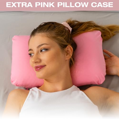 alkamto Travel & Camping Comfortable Memory Foam Pillow – Easy to Carry Portable Bag – Temperature Regulating Pillow Case (Pink + Extra Cover) - size: Pink Travel + Extra Cover
