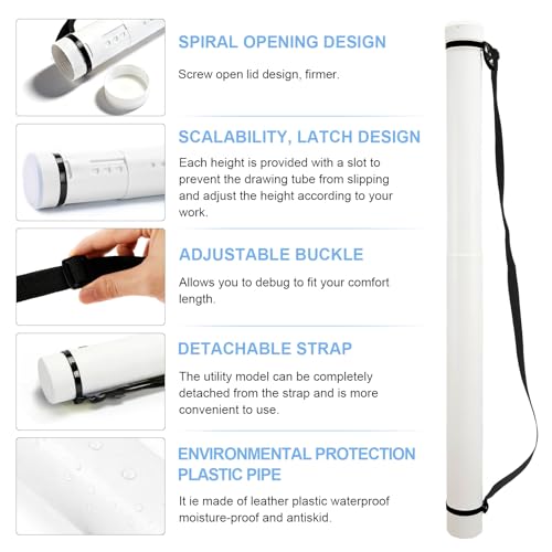 DEWEL Poster Tube, Waterproof Poster Holder Plastic Expandable Poster/Art/Document Storage Tube 24.5" to 40", Adjustable Poster Storage Blueprint Holder with Carrying Strap (White-Large Size) - color: White (Round), size: Large