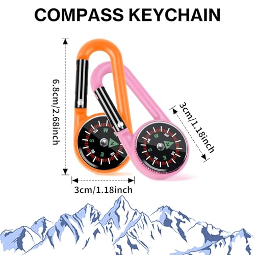 12 Pcs Mini Compass Keychain for Kids Bulk, Small Pocket Magnetic Compass Survival Hiking for Outdoor Survival Camping Party Backpacking Accessory - color: Light Colors