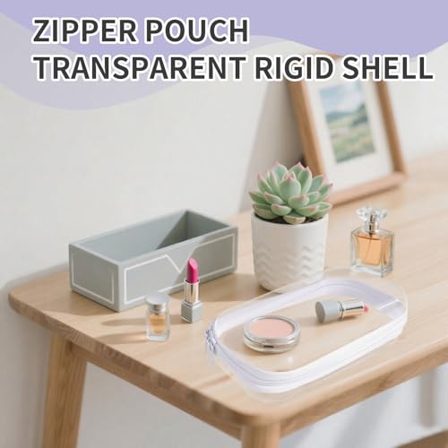 18 Pcs Clear Hard Shell Zipper Case Transparent PVC Zipper Pouches Hard Plastic Makeup Bags Portable Snakes Storage Box for Home Travel Essentials Cosmetic(8.2 x 4.3 x 2 inch)
