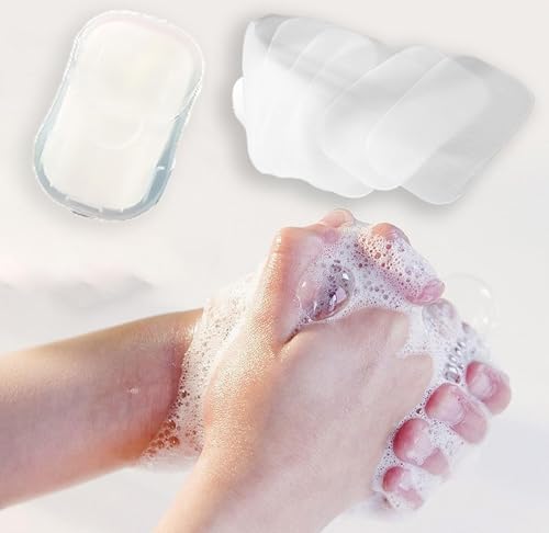 Portable Disposable Lavender Fragrance Paper Soap Sheets, Mini Pocket Hand Cleaner Travel Outdoor Camping Washing Soap Flakes 50 Sheets