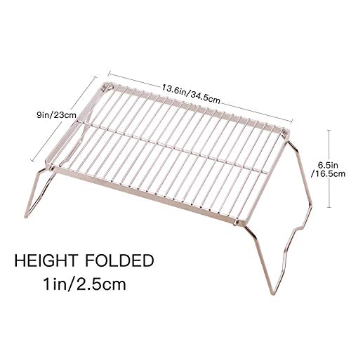 REDCAMP 13.6" Small Folding Campfire Grill, 304 Stainless Steel Firepit Grill Grate, Heavy Duty Portable Camping Grill with Carrying Bag for Outdoor Cooking Backpacking Hiking Picnics BBQ - size: 13.6"x9"