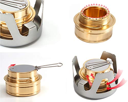 Mini Alcohol Backpacking Stove, Lightweight Brass Spirit Burner with Aluminium Stand for Camping Hiking and Picnic - color: Brown