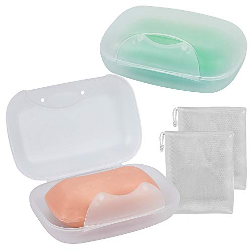 Soap Box Holder, 2-Pack Soap Dish Soap Savers Case Container for Bathroom Camping Gym Vonpri (Clear) - color: Translucent