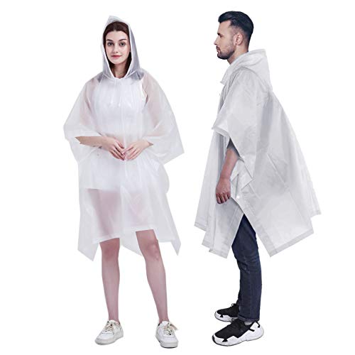 HLKZONE Rain Ponchos for Adults, [Pack of 2] Portable EVA Rain Coat Rain Jacket Reusable Raincoats with Drawstring Hood - color: A-white