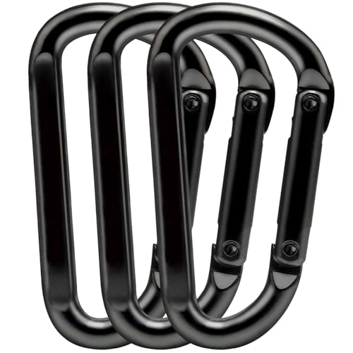 EZYA Heavy Duty Carabiner Clips, 860lbs - 3" Iron Carabiners for Keys, Gym, Camping, Hiking Accessories - D-Ring Keychain Hooks for Hammocks, Backpacks, Outdoor Gear - style: 3pcs