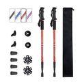 Trekking Poles,Adjustable Shock Absorbing Hiking Walking Stick-2Pcs | Aviation aluminum,Collapsible, Lightweight, All-terrain walking poles, Carry bag included - color: red