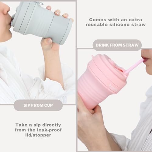 HANARA Collapsible Cup with Reusable Straw – 18 Oz (550 Ml), Portable Travel Mug, BPA-Free, Leak-Proof, Microwave & Dishwasher Safe, Multi-Purpose for Hot & Cold Drinks – Gray - color: Gray
